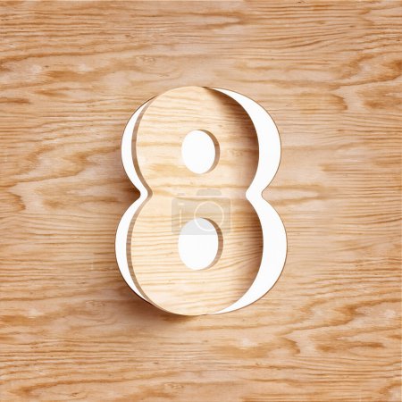 Photo for Craftsman style cut out wooden font design digit number 8. High definition 3D rendering. - Royalty Free Image