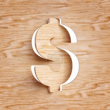 Foto de Símbolo de madera recortado y rotado dólar. Diseño adecuado para conceptos rústicos, naturales, ecológicos o de sostenibilidad. Renderizado 3D de alta calidad. - Imagen libre de derechos