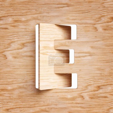 Photo for Wood typography 3D letter E. Design suitable for rustic, natural, ecological or sustainability concepts. High definition 3D rendering. - Royalty Free Image