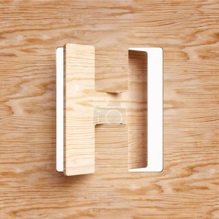 Téléchargez les photos : Découpez la lettre de l'alphabet en bois H. Conception adaptée aux concepts rustiques, naturels, écologiques ou de durabilité. rendu 3D haute définition. - en image libre de droit