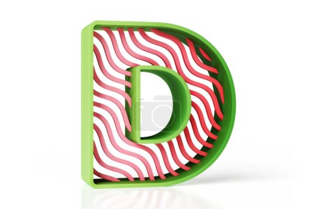 Photo for 3D letter D designed with green outline and red wavy striped pattern. Fun kids style lettering. High resolution 3D rendering. - Royalty Free Image