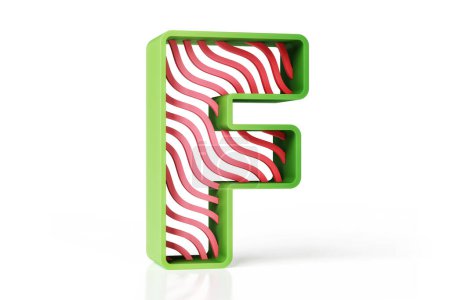Photo for Letter F fresh fruity style suitable for composing cheerful trendy texts. 3D typeface red and green with a wavy pattern. Highly detailed 3D rendering. - Royalty Free Image