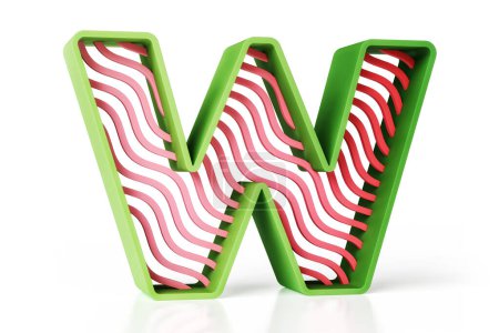 Foto de Letra 3D W en un estilo moderno y alegre de esquema de color verde y rojo. Letras de estilo afrutado. Renderizado 3D de alta calidad. - Imagen libre de derechos