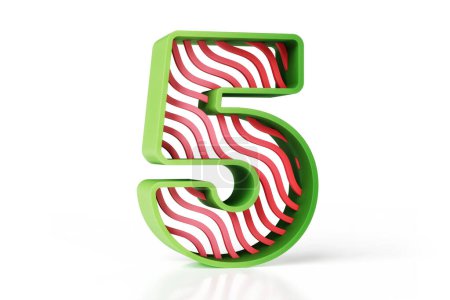 Téléchargez les photos : Effet plastique mat vert et rouge avec motif ondulé. Numéro 5 conçu avec une forme creuse. rendu 3D détaillé élevé. - en image libre de droit