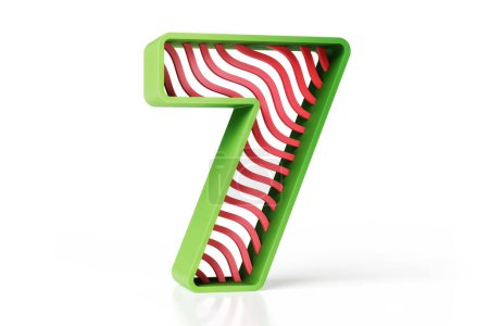 Téléchargez les photos : 3D géométrique numéro 7 en plastique peint mat vert et rouge avec des formes ondulées. rendu 3D haute définition. - en image libre de droit