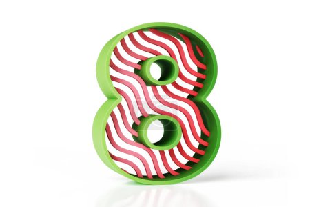 Téléchargez les photos : Style fruité numéro 8 3d conçu avec des bordures vertes et des vagues rouges. rendu 3D de haute qualité. - en image libre de droit