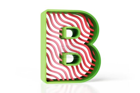 Foto de Letra B verde y roja en material plástico con formas onduladas. Visualización 3D de alta resolución. - Imagen libre de derechos