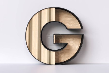 Téléchargez les photos : Alphabet de style Japandi lettre G. Belle idée décorative pour le design d'intérieur et lattes meubles en bois concepts de tendance. rendu 3D. - en image libre de droit
