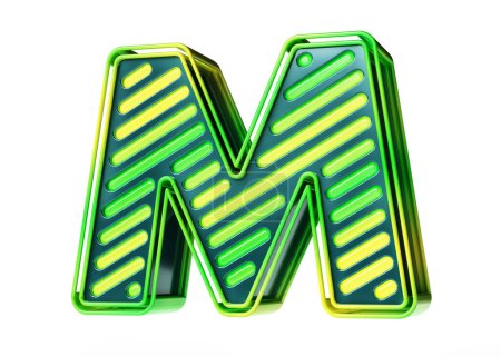 Photo for Isolated neon font. Futuristic letter M in green to yellow gradient. High quality 3D rendering. - Royalty Free Image