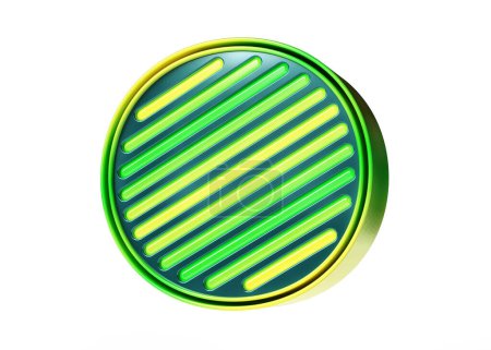 Téléchargez les photos : Lettre O illustration au néon en vert à jaune schéma de couleur de tournesol. Fonte lumineuse rayée colorée. rendu 3D de haute qualité. - en image libre de droit
