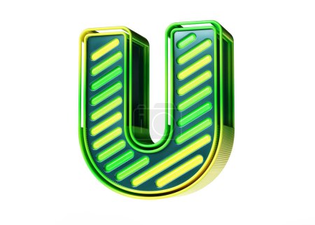 Téléchargez les photos : Typographie 3D de tubes led en vert et jaune. Illustration de la lettre U dans un style fruité et estival. rendu 3D de haute qualité. - en image libre de droit