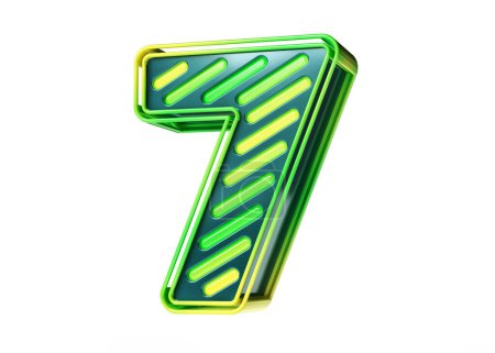Photo for Lemon colors neon 3D numbers. Futuristic style number 7 in yellow to green gradient. High quality 3D rendering. - Royalty Free Image