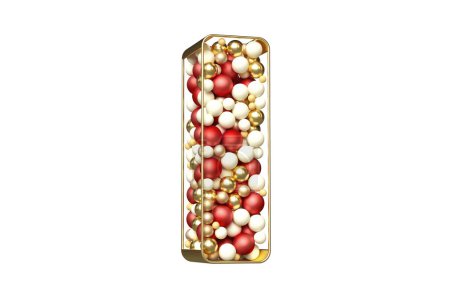 Photo for Christmas balls alphabet. Nice letter I formed by a mix of golden, red and white baubles floating in a golden tubular structure. High quality 3D rendering. - Royalty Free Image