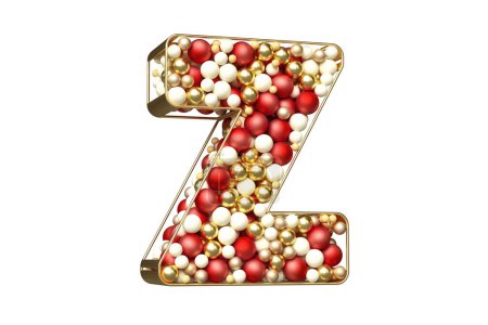 Photo for Letter Z made with red, gold and white Christmas balls. Creative illustration suitable for creating texts with festive winter concepts. High quality 3D rendering. - Royalty Free Image