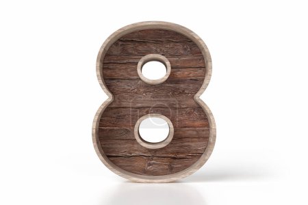 Téléchargez les photos : Numéro corporel en bois 8 style vintage. Fonte isolée en bois brut 3d sur fond blanc. rendu 3D de haute qualité. - en image libre de droit