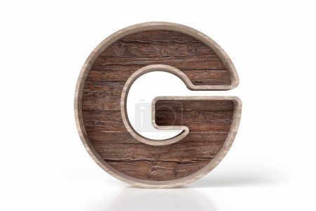 Foto de Letra de alfabeto estilo rústico G hecha de tablones de madera de corteza. Alta representación 3D detallada. - Imagen libre de derechos