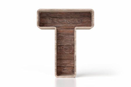 Photo for Aged wood font 3D letter T made of rustic raw wood planks. Suitable for composing awesome photo realistic wood style texts. High quality 3D rendering. - Royalty Free Image