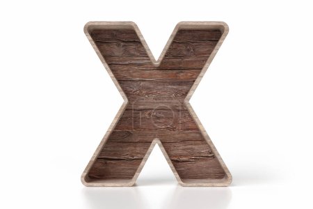 Photo for 3D bark wooden letter X shaped like furniture. Nice for composing photo-realistic wooden texts. Hi-res 3D rendering. - Royalty Free Image