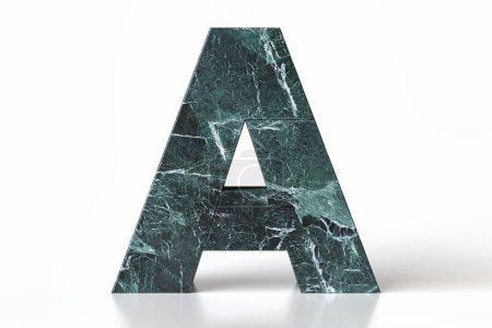 Téléchargez les photos : Texture marbre 3D lettre A. Élégante collection d'alphabets de couleurs marbrées vert marbré. rendu 3D. - en image libre de droit