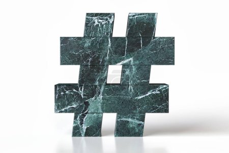 Photo for Hashtag symbol made of marble stone in tidewater green trending color. 3D rendering with high quality details. - Royalty Free Image