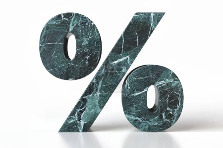 Photo for 3D percent symbol made of marble stone in dark green and teal tones. 3D rendering with high definition details. - Royalty Free Image