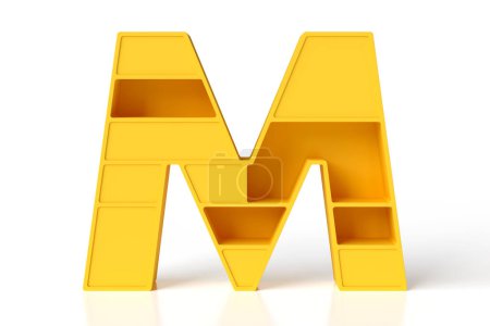 Photo for Letter M in the shape of a plastic furniture. 3D typeface yellow matte plastic style. High detailed 3D rendering. - Royalty Free Image