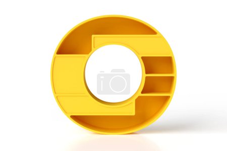 Foto de Letra geométrica 3D O hecha de plástico pintado mate amarillo con estantes y huecos de almacenamiento. Representación 3D de alta definición. - Imagen libre de derechos