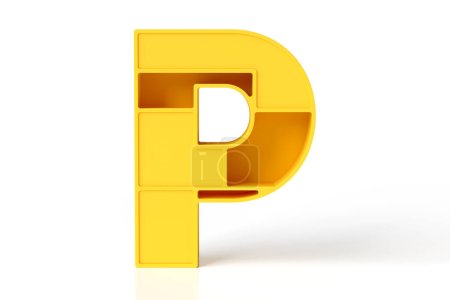 Téléchargez les photos : Lettre P 3d conçue dans un style plastique jaune. rendu 3D de haute qualité. - en image libre de droit