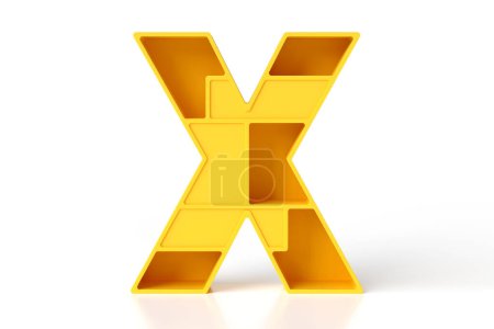 Foto de Letra amarilla 3D X hecha para un concepto de juego. Letras estilo juguete plástico. Renderizado 3D de alta calidad. - Imagen libre de derechos