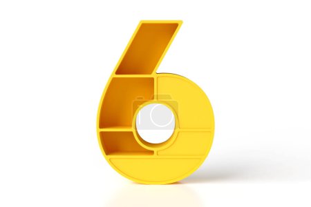 Photo for 3D typeface yellow matte plastic style. Number 6 in the shape of a kid's furniture. High detailed 3D rendering. - Royalty Free Image