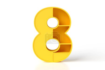 Téléchargez les photos : 3D géométrique numéro 8 en plastique jaune mat peint avec des étagères et des cavités de stockage. rendu 3D haute définition. - en image libre de droit