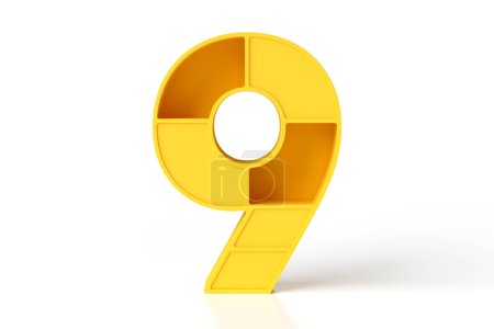 Téléchargez les photos : Numéro 9 3d conçu dans un style en plastique jaune. rendu 3D de haute qualité. - en image libre de droit
