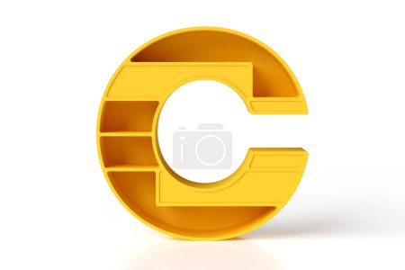 Téléchargez les photos : Lettre C en forme de meuble en plastique. Type 3D jaune mat style plastique. rendu 3D détaillé élevé. - en image libre de droit