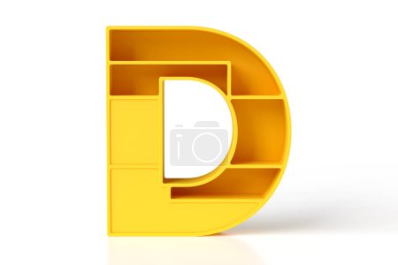 Foto de Letra amarilla D diseñada para un concepto de juego. Letras de fuente 3D estilo juguete plástico. Renderizado 3D de alta calidad. - Imagen libre de derechos