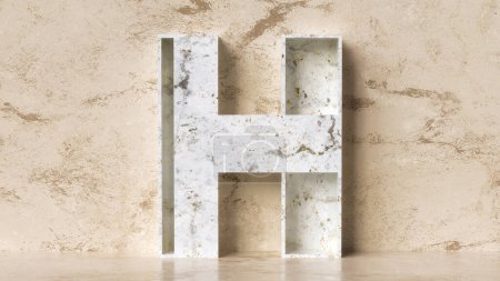 Téléchargez les photos : Marbre sculpté lettre H en forme d'étagère. Idéal pour afficher toutes sortes de produits décoratifs. rendu 3D. - en image libre de droit