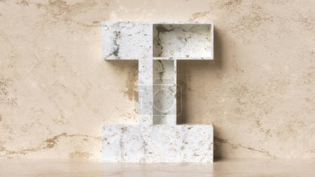 Foto de Piedra de mármol esculpida en forma de letra I. Lujoso concepto decorativo para interiores. Renderizado 3D. - Imagen libre de derechos