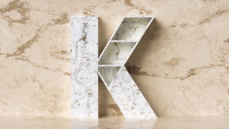 Téléchargez les photos : Lettre de police en marbre 3D K. Concept d'ameublement luxueux agréable pour décorer un intérieur ou l'utiliser comme un stand pour exposer des produits. - en image libre de droit