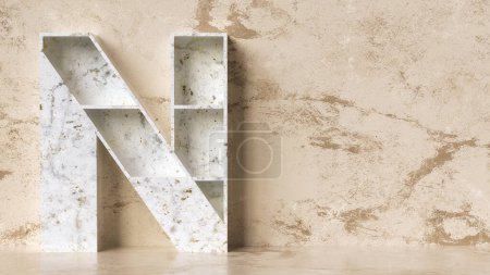 Foto de Letra de piedra de mármol blanco y oro N. 3D renderizado colección de alfabeto de estanterías abiertas. - Imagen libre de derechos