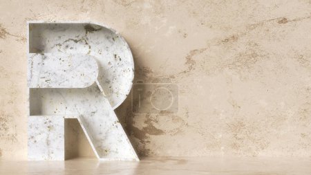 Photo for Abstract fine art 3d rendering marble stone sculpted letter R. Luxury interior decorative concept. - Royalty Free Image