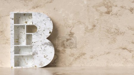 Photo for 3D marble stone letter B with empty shelves to display products. 3D rendering. - Royalty Free Image