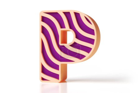 Photo for Wavy style alphabet letter P purple and beige color combination. Nice graphic resource for greeting cards, eye-catching posters, colorful advertisements or modern web projects. 3D rendering. - Royalty Free Image