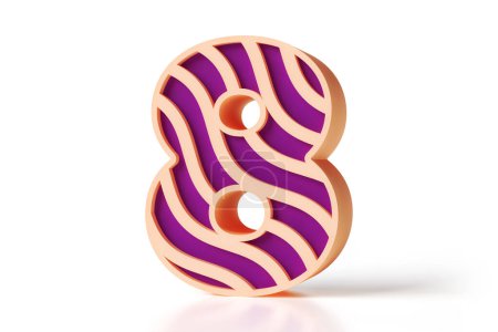 Foto de Vivid 3D número 8 diseñado con un patrón de onda melocotón y color interior violeta. Renderizado 3D de alta calidad. - Imagen libre de derechos