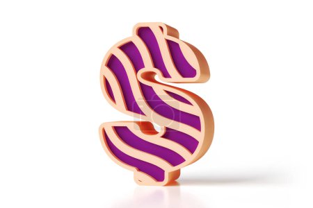 Foto de Signo de dólar ondulado 3D diseñado con un bonito color púrpura y melocotón con formas en relieve. Renderizado 3D. - Imagen libre de derechos