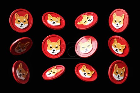 Photo for Shiba Inu cryptocurrency isolated tokens with different rotations and points of view. Suitable for creating compositions with dynamic moving coins. High quality 3D rendering. - Royalty Free Image