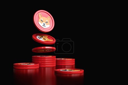 Photo for Shiba Inu crypto coins in motion forming a stack. Nice suitable graphic resource for a savings concept. High quality 3D rendering. - Royalty Free Image