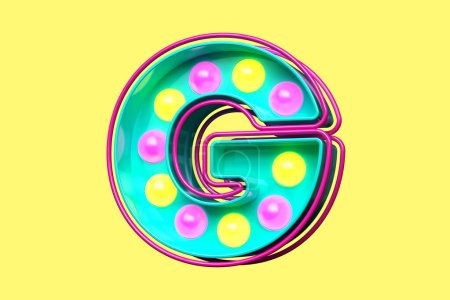 Photo for Colorful 90s style font 3D letter G. Nostalgic light bulb marquee lettering. High quality 3D rendering - Royalty Free Image