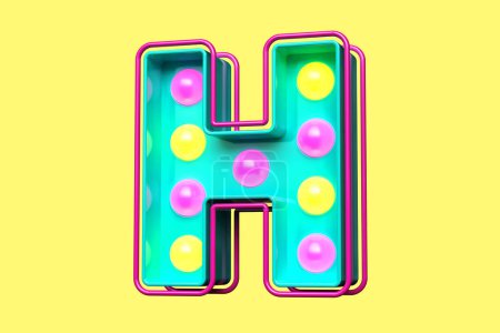 Photo for Colorful 80s style font 3D letter H. Vintage light bulb marquee lettering. High quality 3D rendering - Royalty Free Image