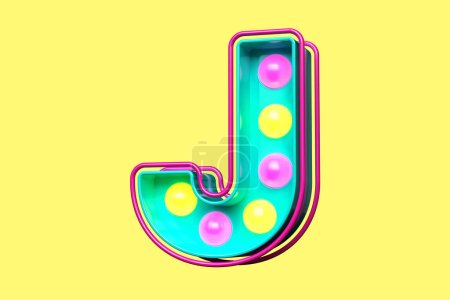 Photo for 80s style font 3D letter J. Light bulb marquee typeset. High quality 3D rendering - Royalty Free Image