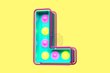 Photo for 1980s style font 3D character L. Light bulb marquee letters. High quality 3D rendering - Royalty Free Image