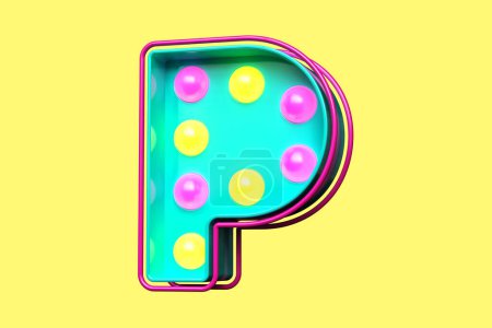 Photo for 80s style typography letter P. Light bulb marquee typeset. High quality 3D rendering - Royalty Free Image